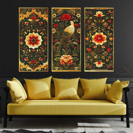 Set of Three large Wall Paintings for Wall Dacoration Golden Framed Wall Paintings for Living Room & Bedroom Wall Art for Home Decoration & Office Wall Décor (14x11 inch CH-LGD3-6)